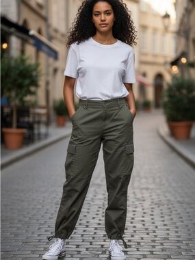 H&M Olive Green Cargo Pants with Drawstring  at Ankles size  12